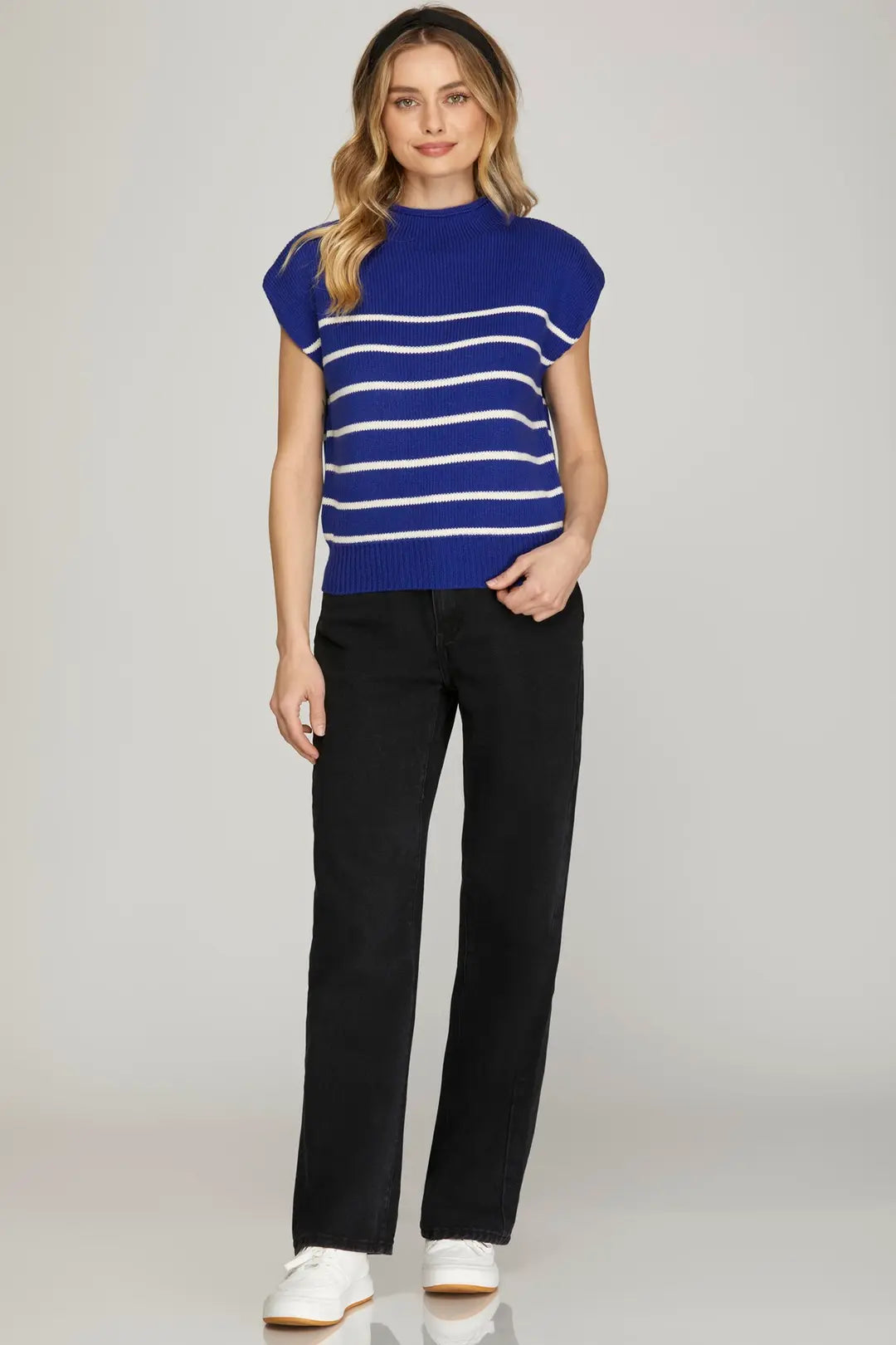 Mock Neck Striped Sweater Vest Top