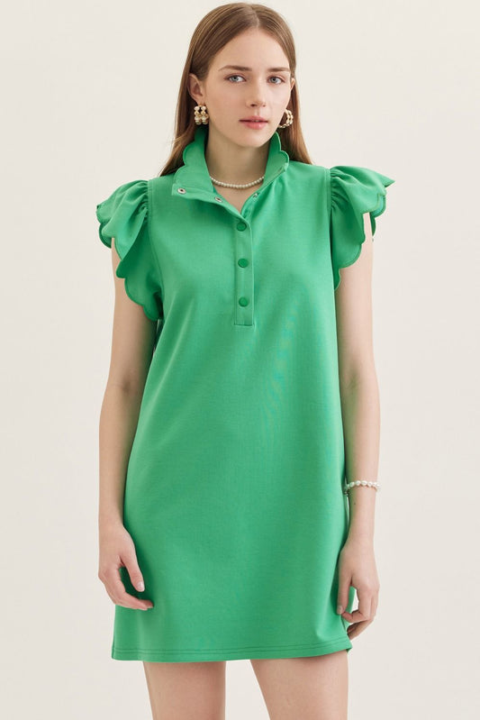 Scalloped Flutter Sleeve Dress