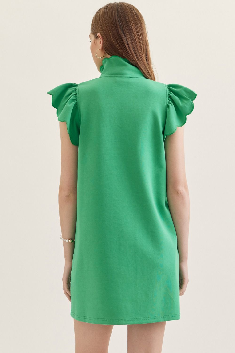 Scalloped Flutter Sleeve Dress