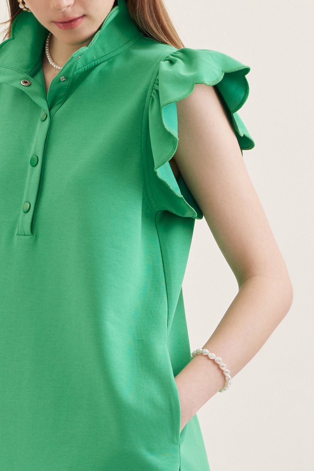 Scalloped Flutter Sleeve Dress
