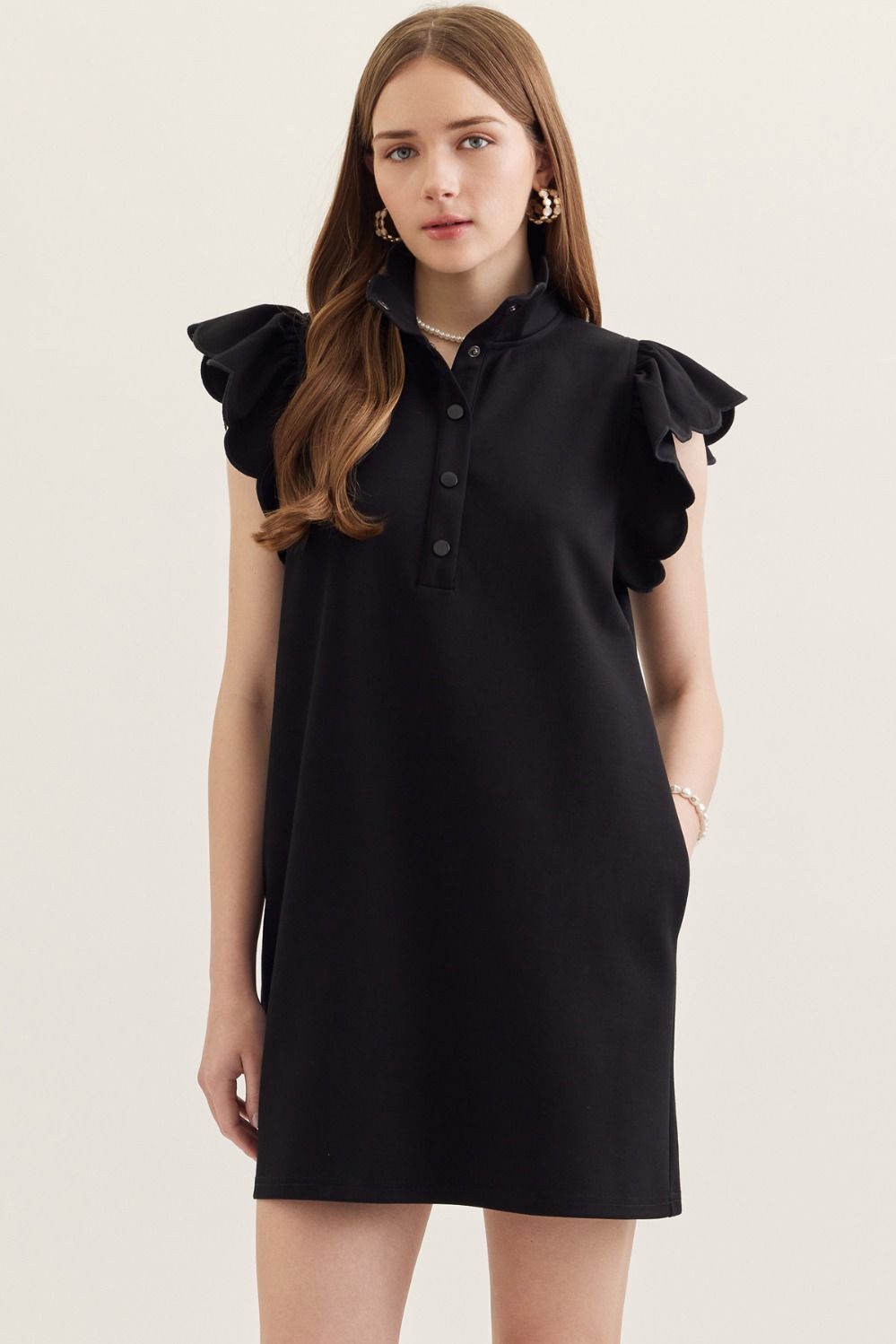Scalloped Flutter Sleeve Dress