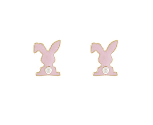Pink Easter Bunny with Pearl Stud Earrings