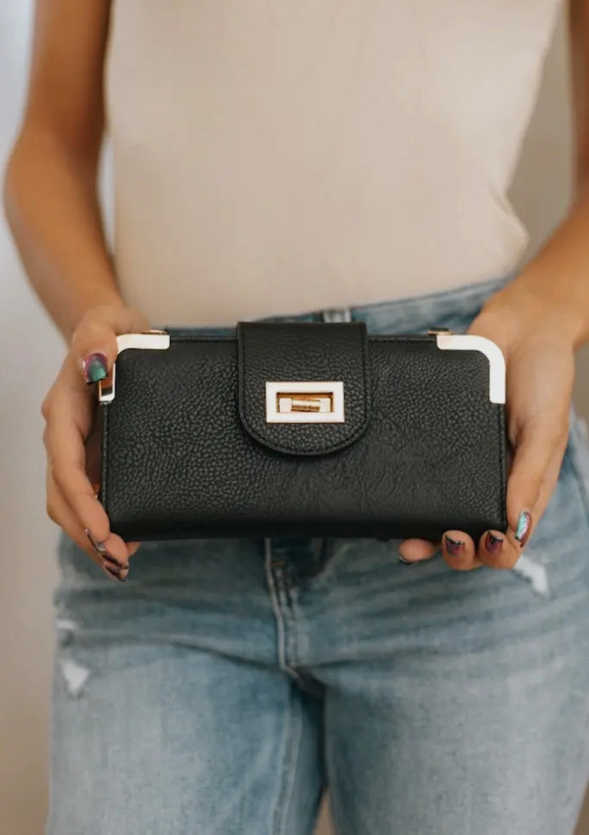 Turn Lock Crossbody Wallet