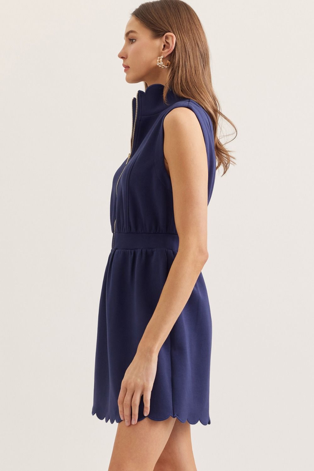 Scalloped Solid Color Sleeveless Dress