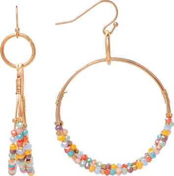 Gold Multi-Color Triple Beaded Ring Earrings