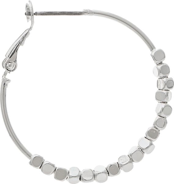 Silver Nugget Bead Hoop Earring