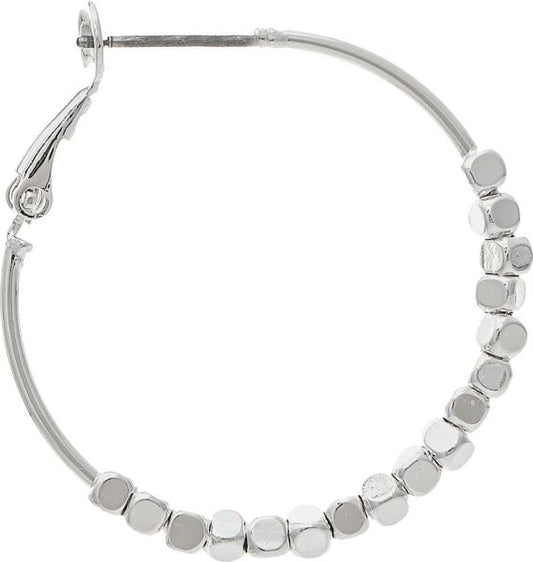 Silver Nugget Bead Hoop Earring