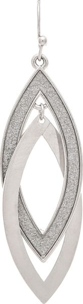 Silver Sparkle Texture Double Ellipse Earrings