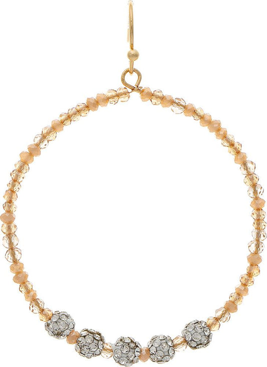 Gold Natural Bead Crystal Ball Round Earrings