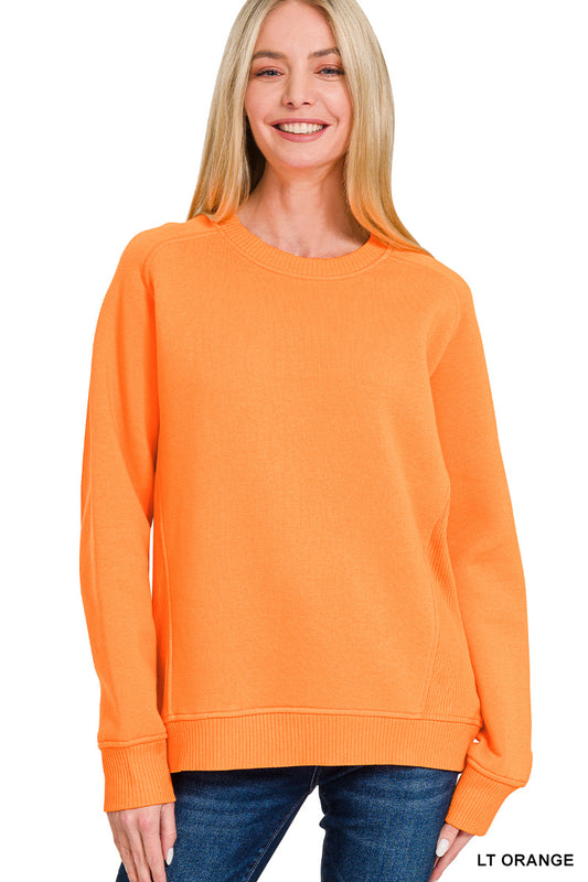 Orange Fleece Round Neck Side Raglan Sweatshirt
