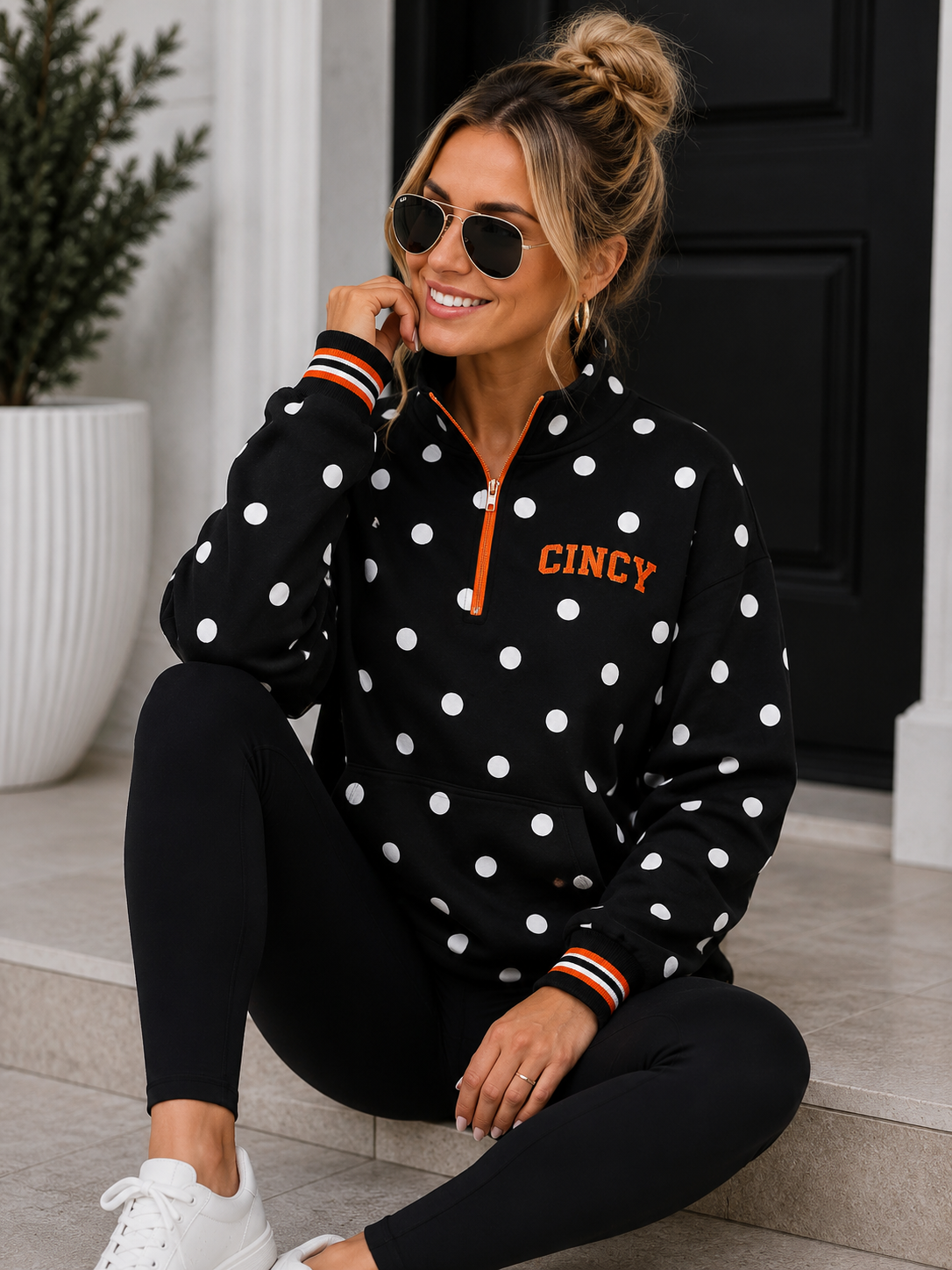 Black Polka Dot CINCY Quarter Zip (PREORDER)