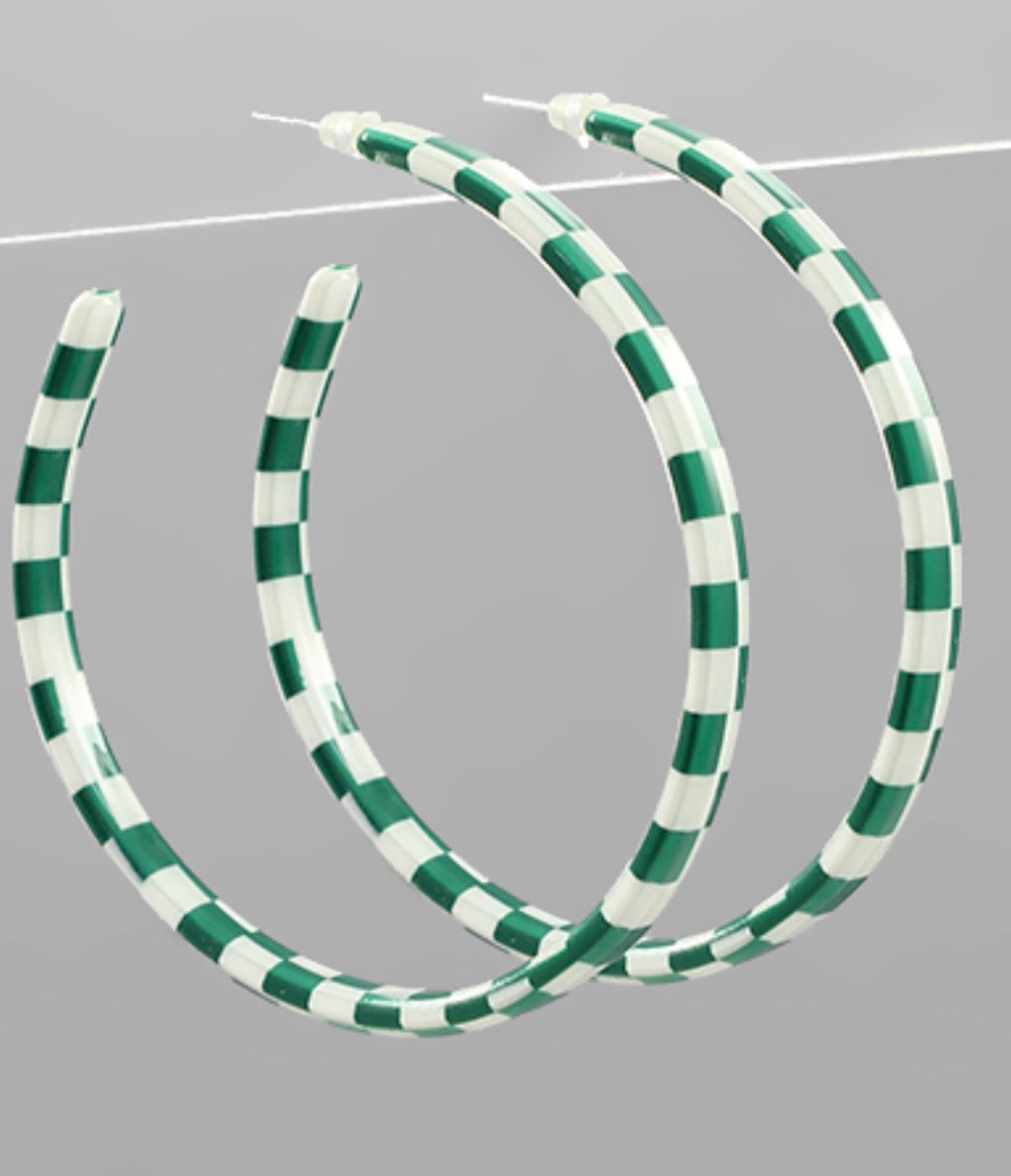 Green and White Checked Resin Hoops