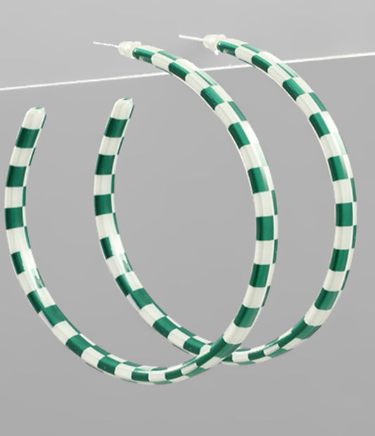 Green and White Checked Resin Hoops