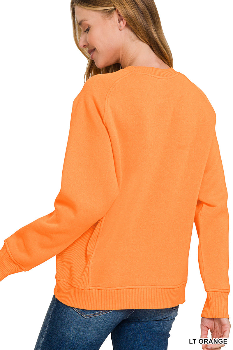 Orange Fleece Round Neck Side Raglan Sweatshirt