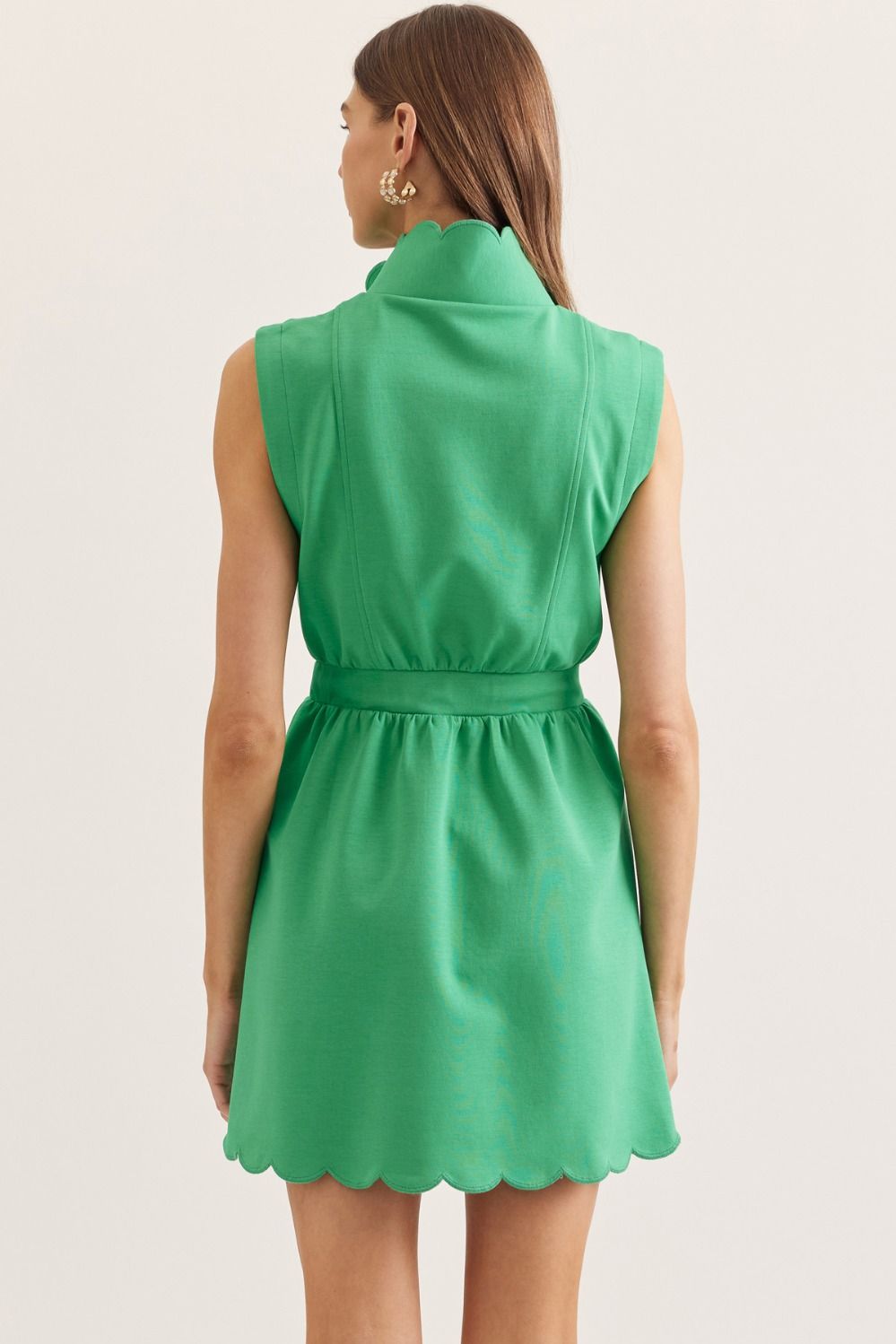 Scalloped Solid Color Sleeveless Dress