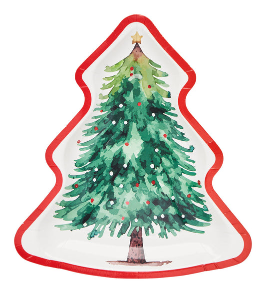 Merry and Bright Tree Diecut Salad Plate-8pk
