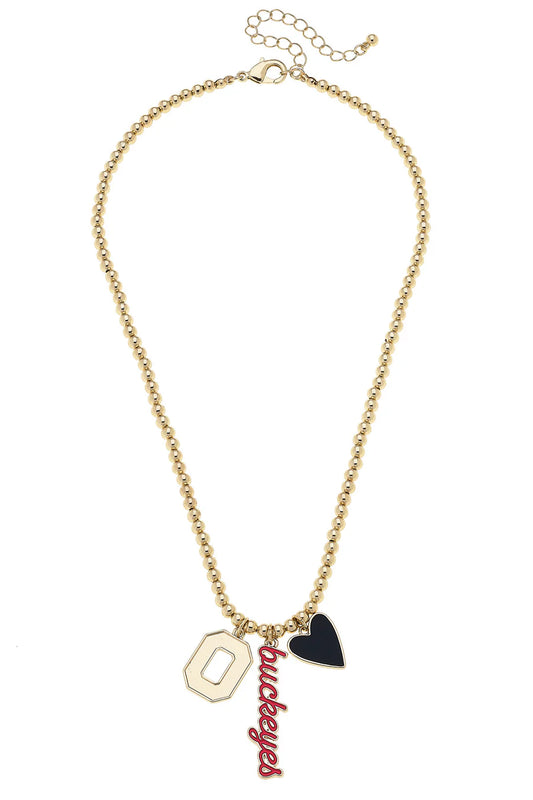 Ohio State Ball Bead Charm Necklace