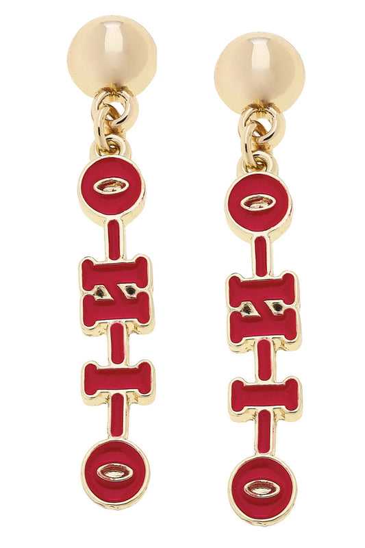 OHIO Slogan Earrings in Red/Gold