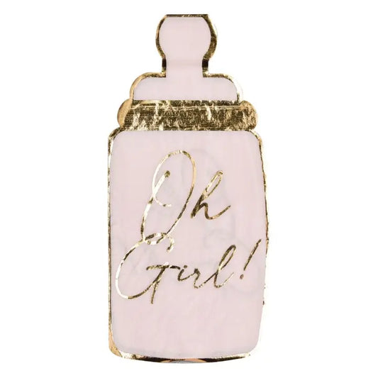 Hey Baby Pink Baby Bottle Die Cut Guest Towel 16pkg