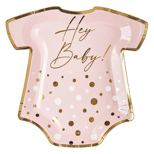 Hey Baby Pink Onesie Die Cut Salad Plate 8pkg