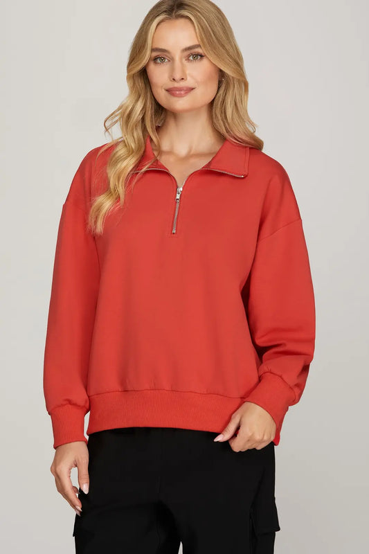 Solid Color Long Sleeve Half-Zip Sweatshirt