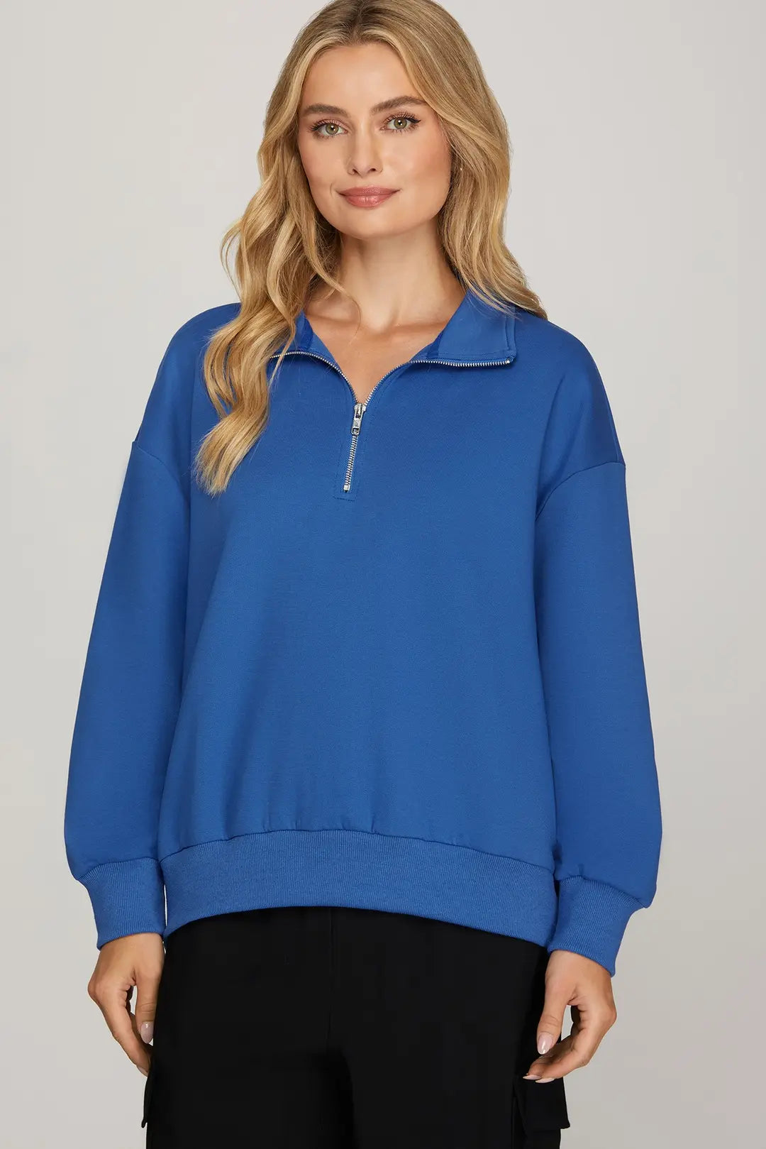 Solid Color Long Sleeve Half-Zip Sweatshirt