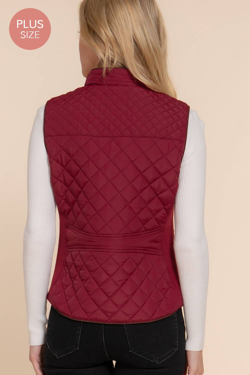 Suede Piping Quilted Padding Vest