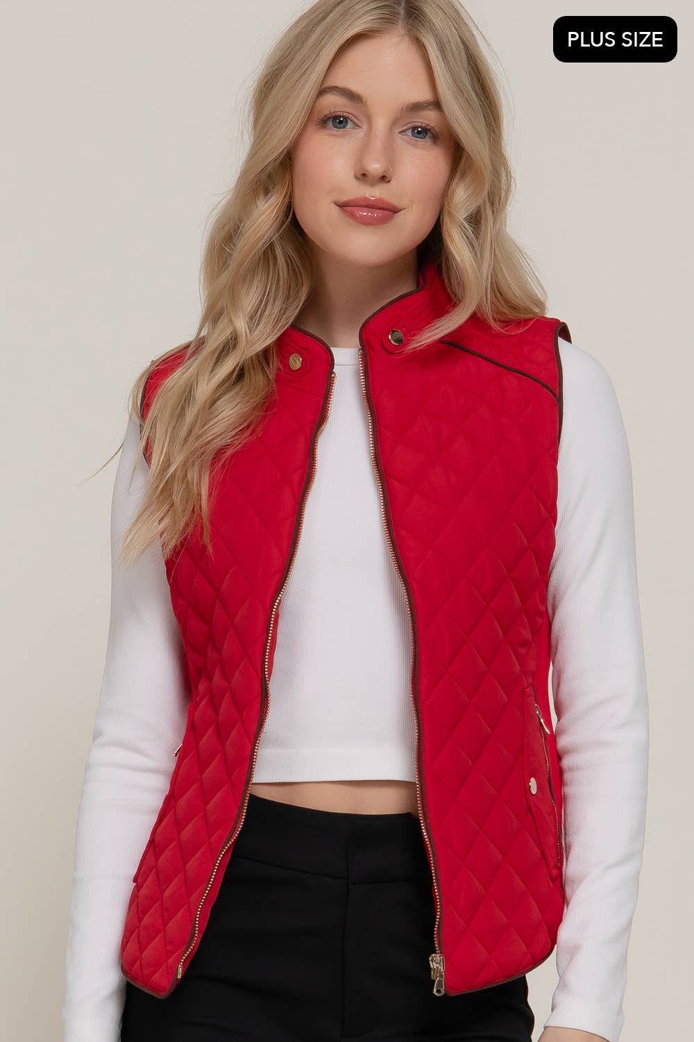 Suede Piping Quilted Padding Vest