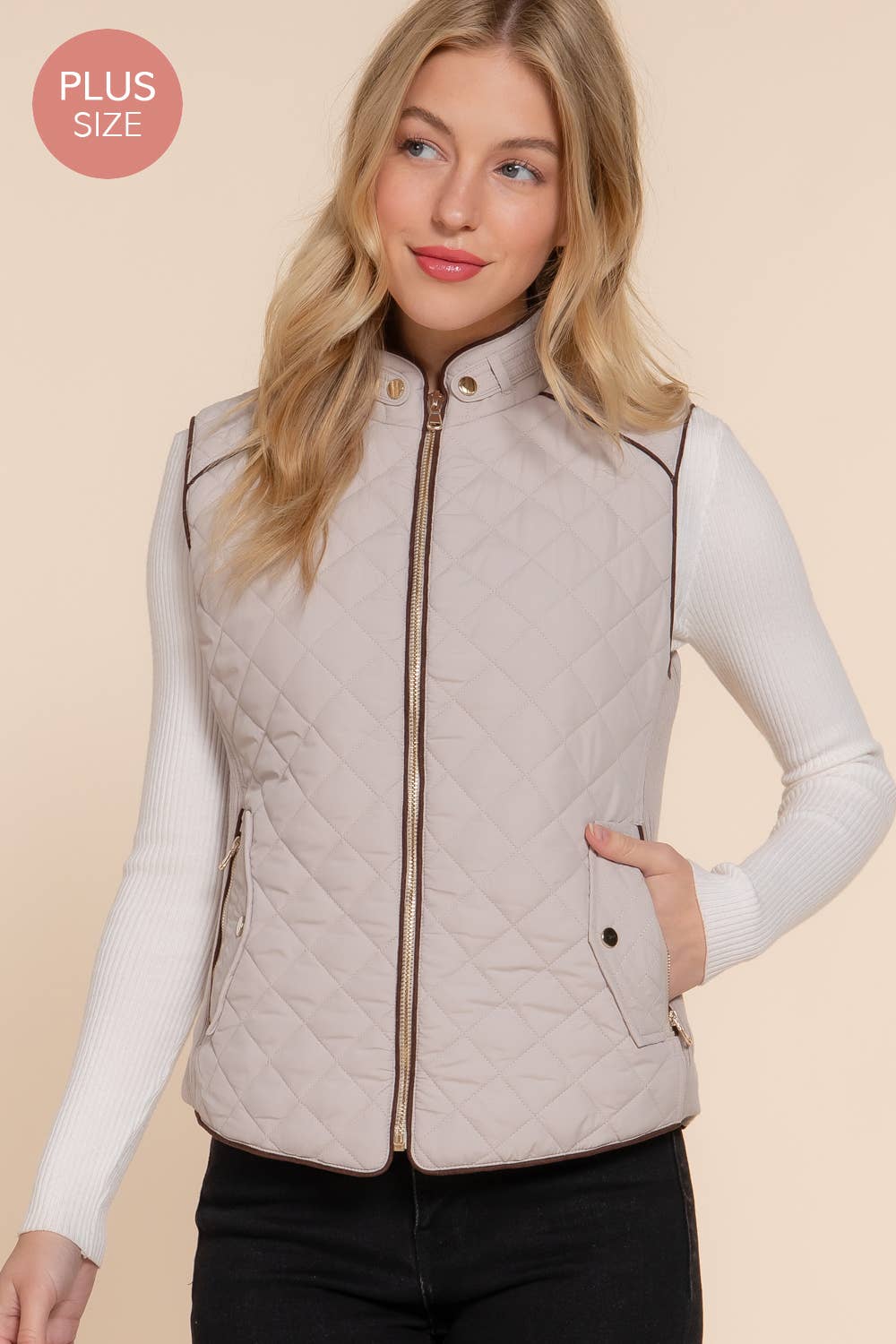 Suede Piping Quilted Padding Vest