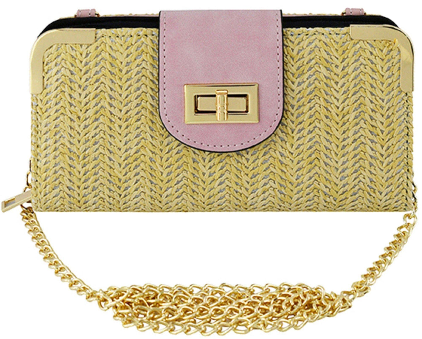 Lexi Straw Turn Lock Crossbody Wallet