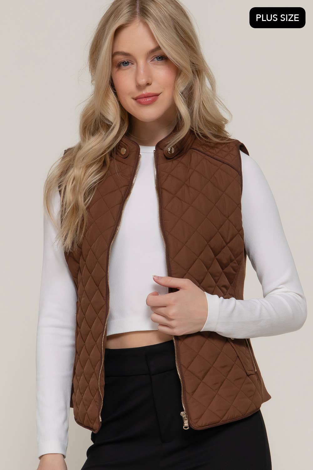 Suede Piping Quilted Padding Vest