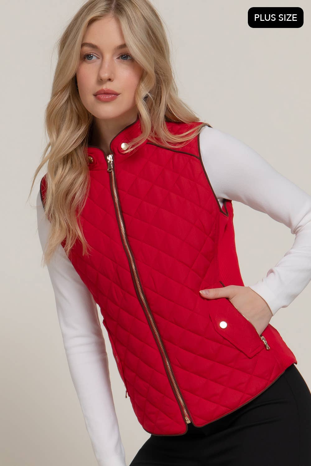 Suede Piping Quilted Padding Vest