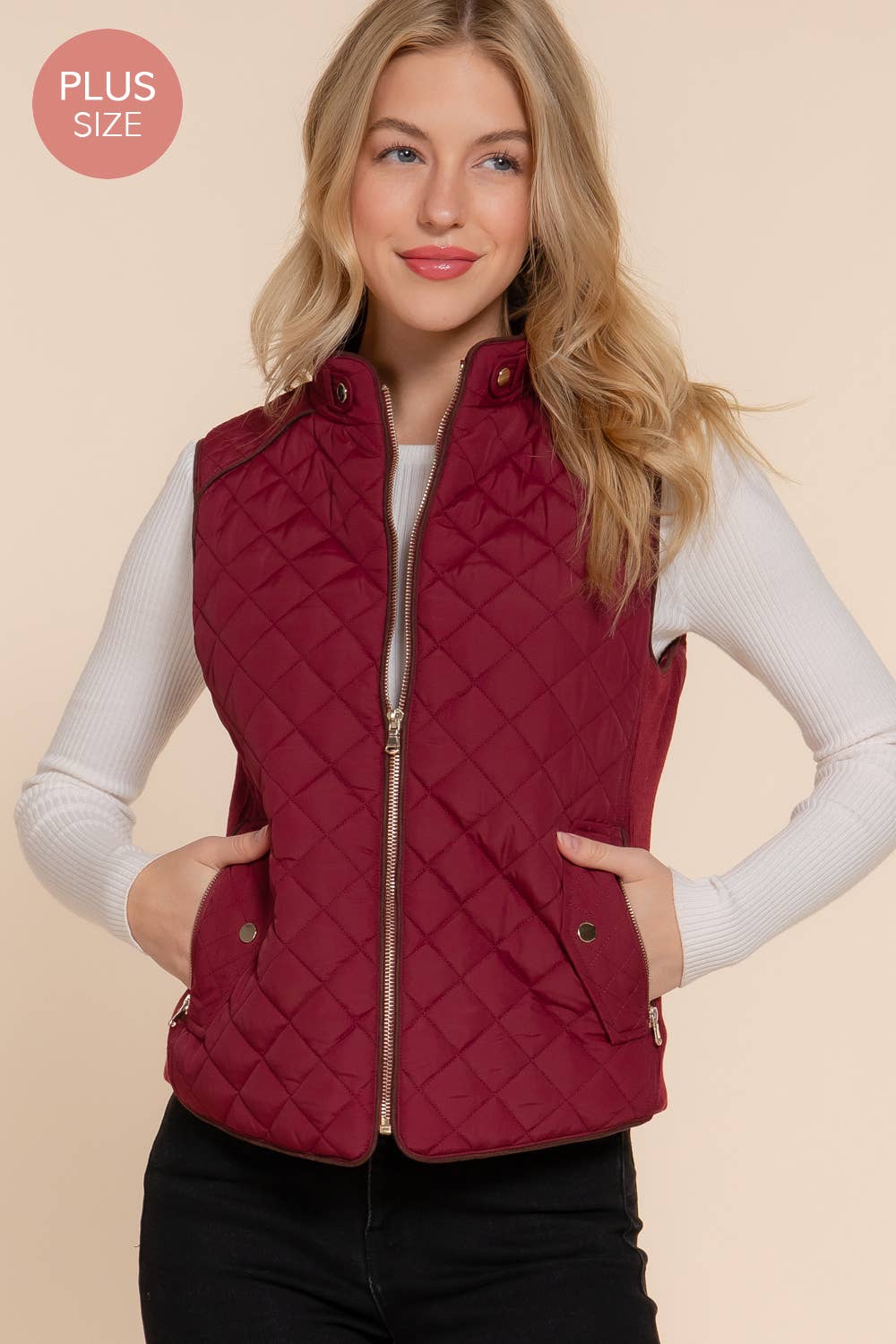Suede Piping Quilted Padding Vest