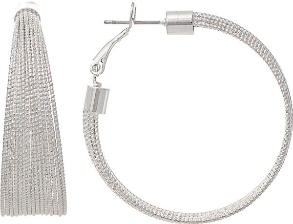 Silver Wide Wire Lever Back Hoop Earrings