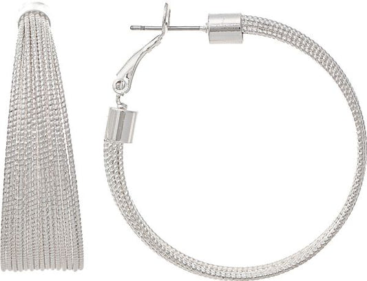 Silver Wide Wire Lever Back Hoop Earrings