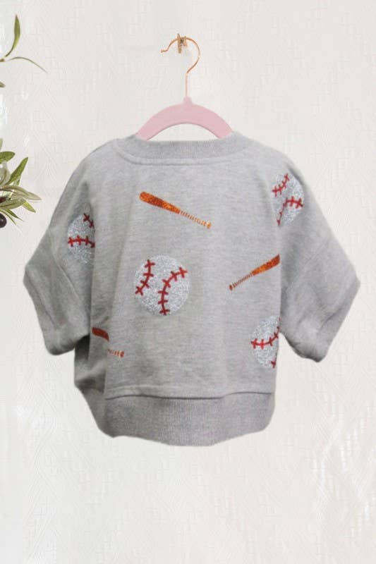 Kids Baseball Glitter patch Oversized Pullover
