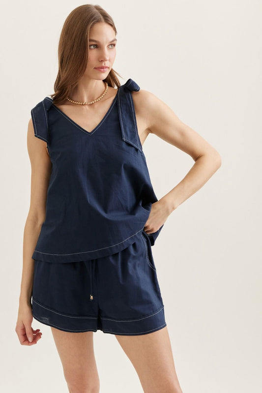Sleeveless V-Neck With Self Tie Shoulders
