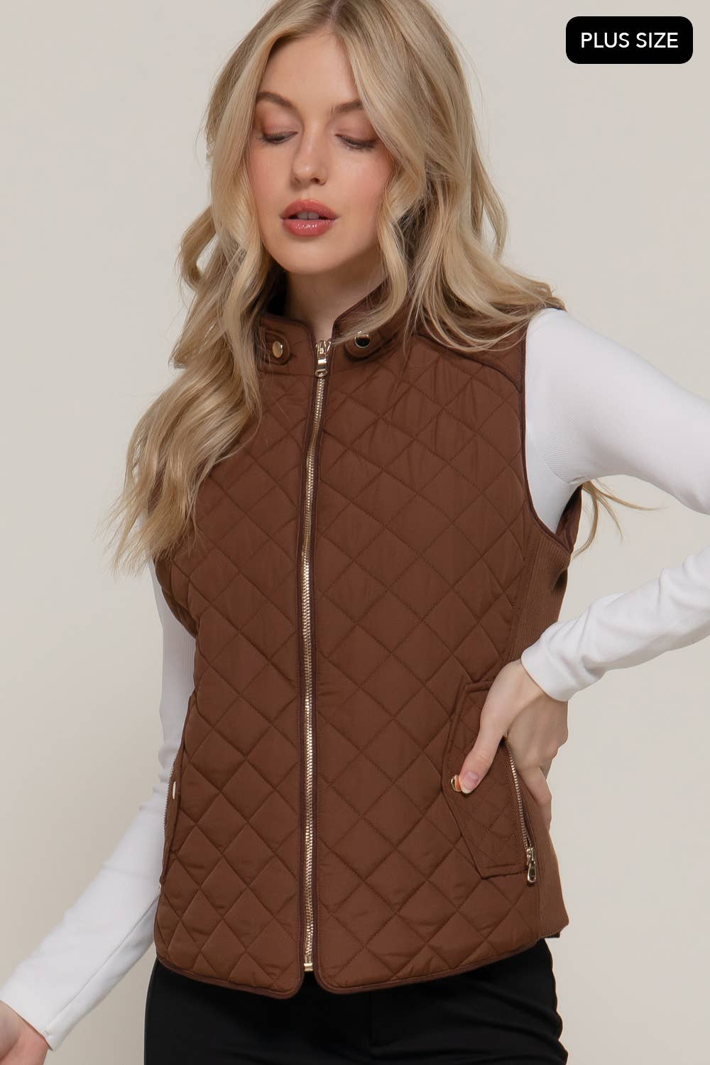 Suede Piping Quilted Padding Vest
