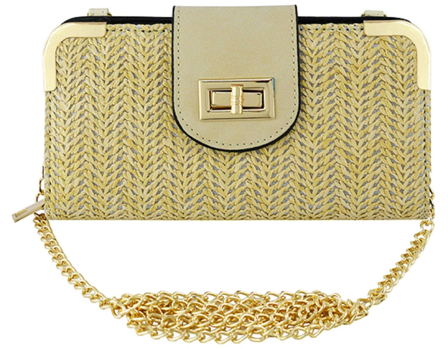 Lexi Straw Turn Lock Crossbody Wallet