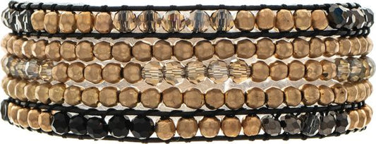 Gold and Black Beaded Rows Magnetic Bracelet