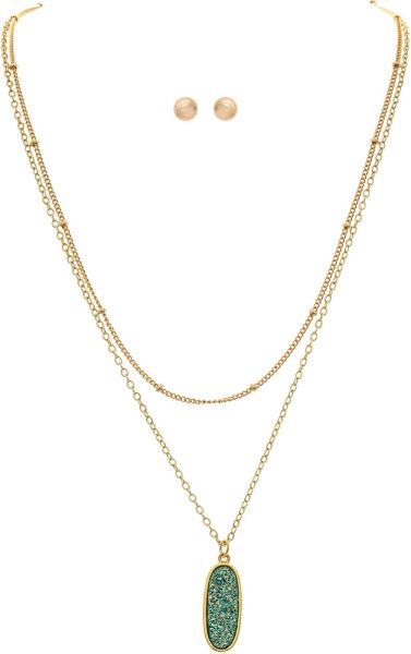 Gold Metalized Druzy Drop Necklace