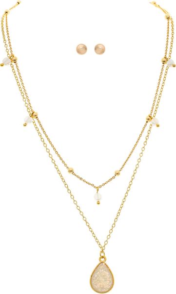 Gold Layered Opal Teardrop Necklace